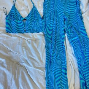 Zara Aqua and Teal Swirl Pattern Set